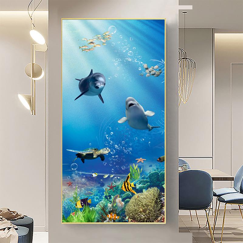 Underwater World Animal Posters and Prints Canvas Painting Dolphin Fish Pictures Wall Art for Living Room Home Decor No Frame