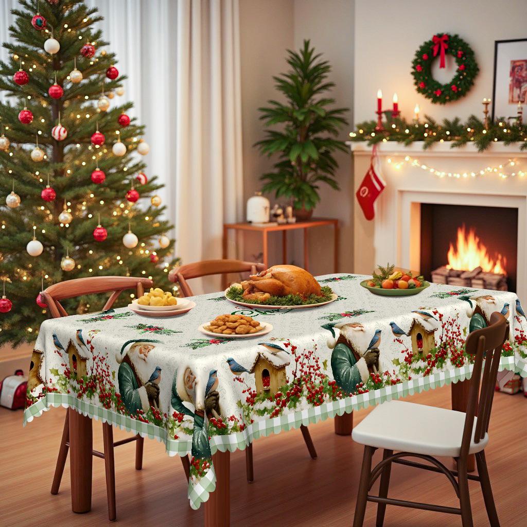 Christmas Table Cloth, European Retro Christmas Tablecloth, Santa Elk Print Waterproof Household Coffee Table Cloth