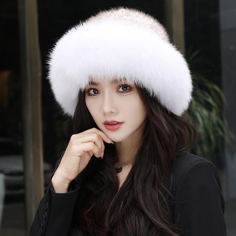 New Women Winter Luxury Knitted Real Mink Fur Bomber Hat Natural Warm Fox Fur Cap Girls Quality Soft 100% Genuine Mink Fur Hats