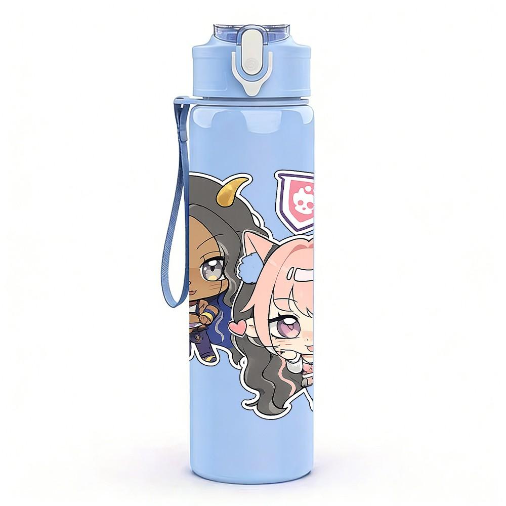 1PC Pink Hair Girl Character 750ml Color Plastic Sports Water Bottle Leakproof Flip Straw Lid Suitable for Sports Office Home Use