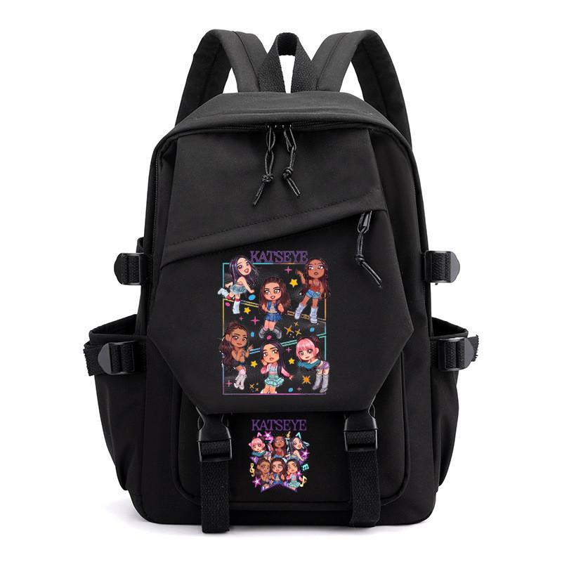 Cartoon Kids Unisex KATSEYE Printed Backpack Student School Waterproof Canvas Nylon Bag чёрный