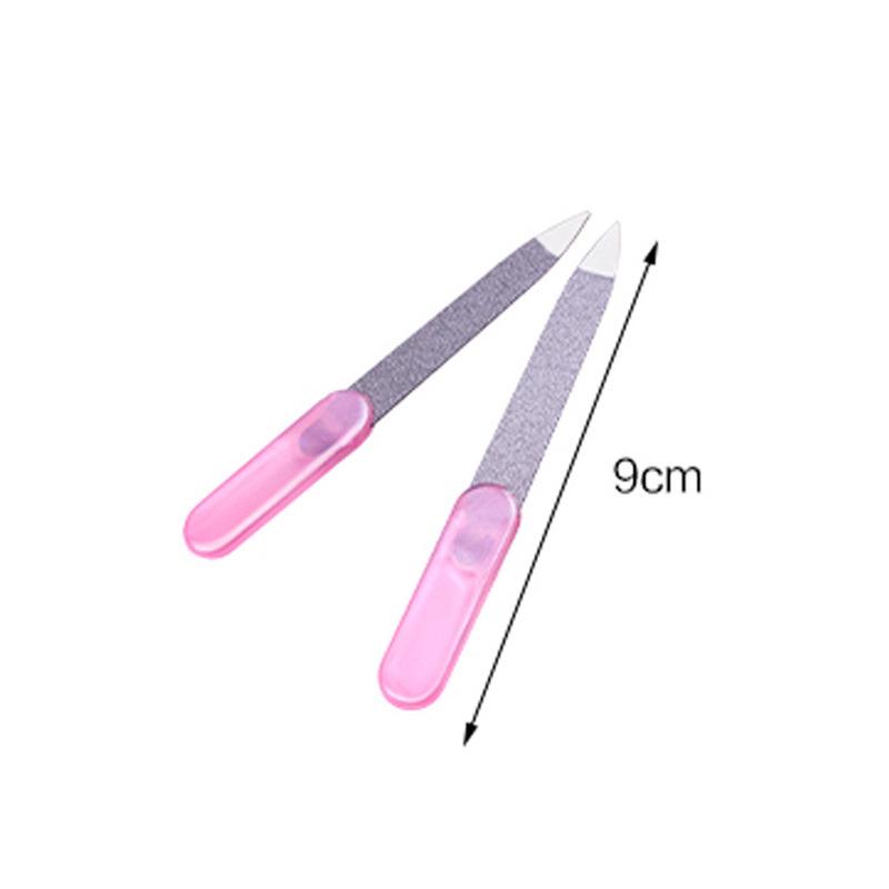 Pink Short Handle Stainless Steel Double-Sided Nail File for Manicures