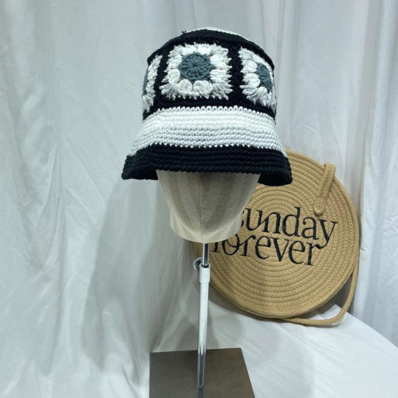 Sweet Girl Crochet Bucket Hat Cute Ladies Fisherman Cap with Flower Pattern Woman Teenagers Casual Summer Sunproof Hat