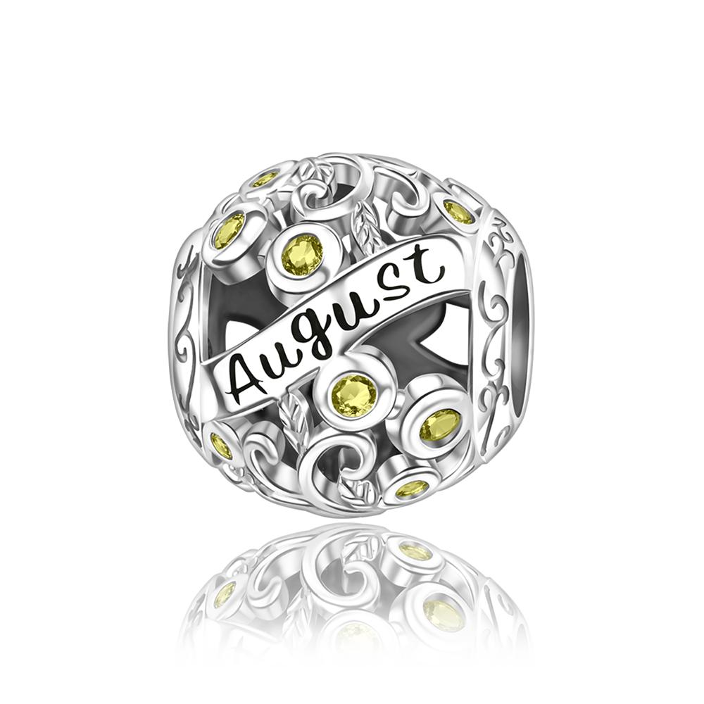New 925 Silver Charms Colored Zircon Twelve Months Beads Pendant Bracelets Necklaces Womens DIY Jewelry Gift