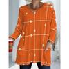 Women's Plus Size Orange Checked Long Sleeve Loose Top with Pocket, Women's Casual Fashion T-Shirt
