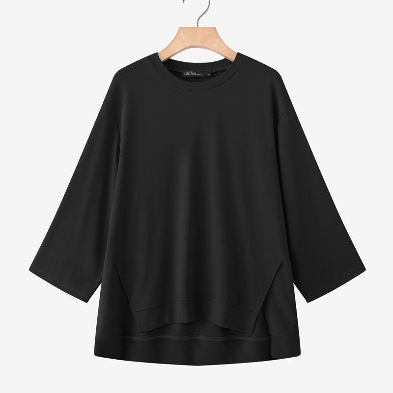 

ZANZEA Women Casual Round Neck Solid Color Loose 3/4 Sleeve T-Shirt 5XL чёрный