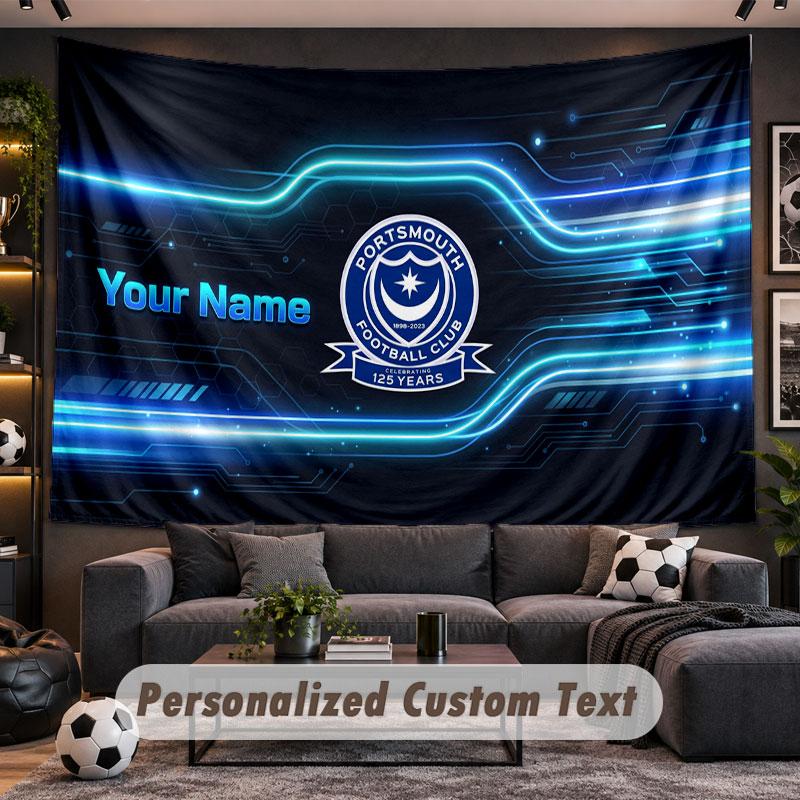 Wall Hanging Tapestry Custom NamePortsmouth FC Pattern Personalized Printed Fabric Wall Decor