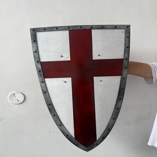 Handmade Medieval Crusader Shield Templar Cross Shield for Cosplay, LARP Wall Decor