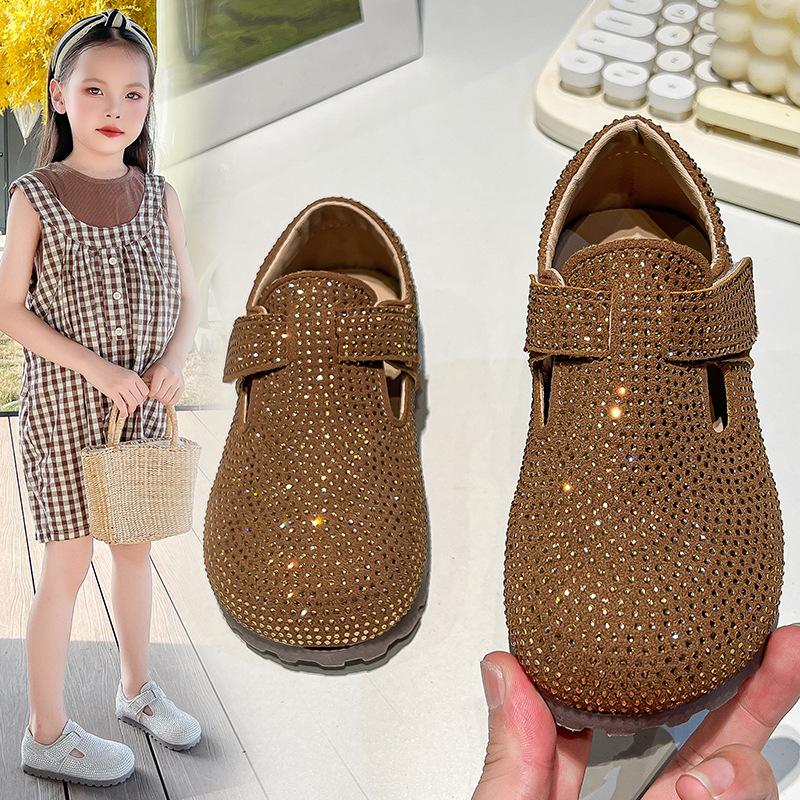 

Girls Small Leather Shoes with Rhinestones Autumn Soft Sole Children s Birkenstock Single Shoes Soft Sole Shoes 26