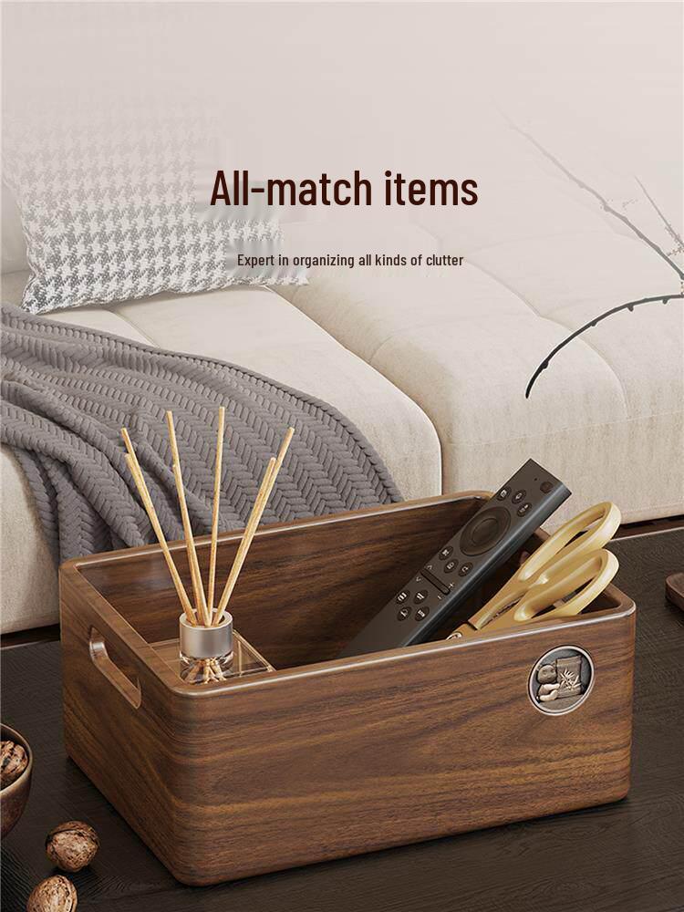 Chinese Style Solid Wood Desktop Organizer: Living Room Storage for Snacks, Keys, Remotes, and Cosmetics