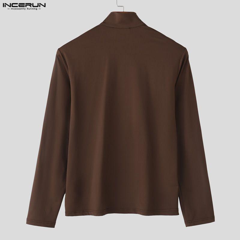 INCERUN Uomo Collo Stretto Manica Lunga Zipaderente Casual Base Top T-shirt Maglie Intime