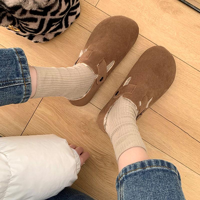 Winter Women Shoes Slip On Plush Warm Women's Flats Retro Genuine Leather Shoes Women Large Size 35-43  Mujer WSH5183