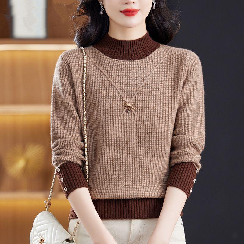 Women's Autumn & Winter Half-High Neck Short-Style Sweater Loose Knit Top for Matching Skirts (Suitable for Base Layer or Outer Wear)