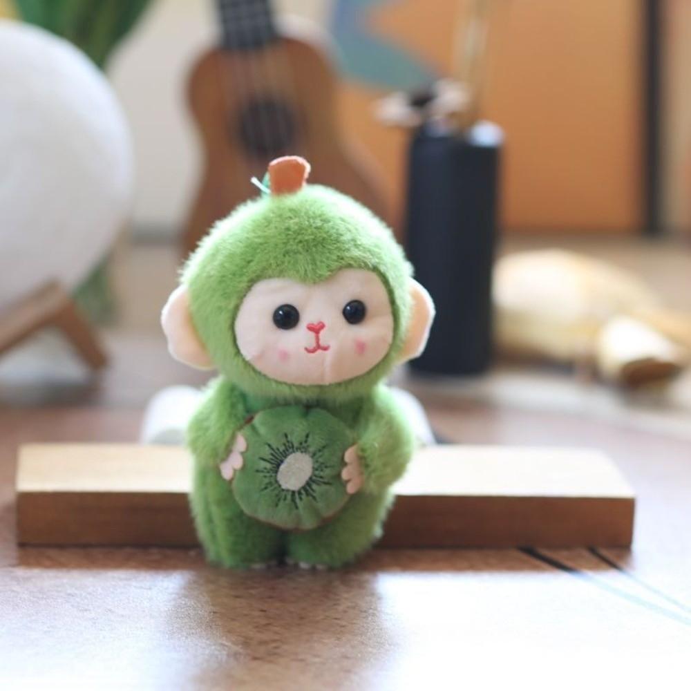 Cartoon Animal Keychain Plush Monkey Doll Keyring Lovely Fruit Monkey Plush Toy Bag Pendant зелёный