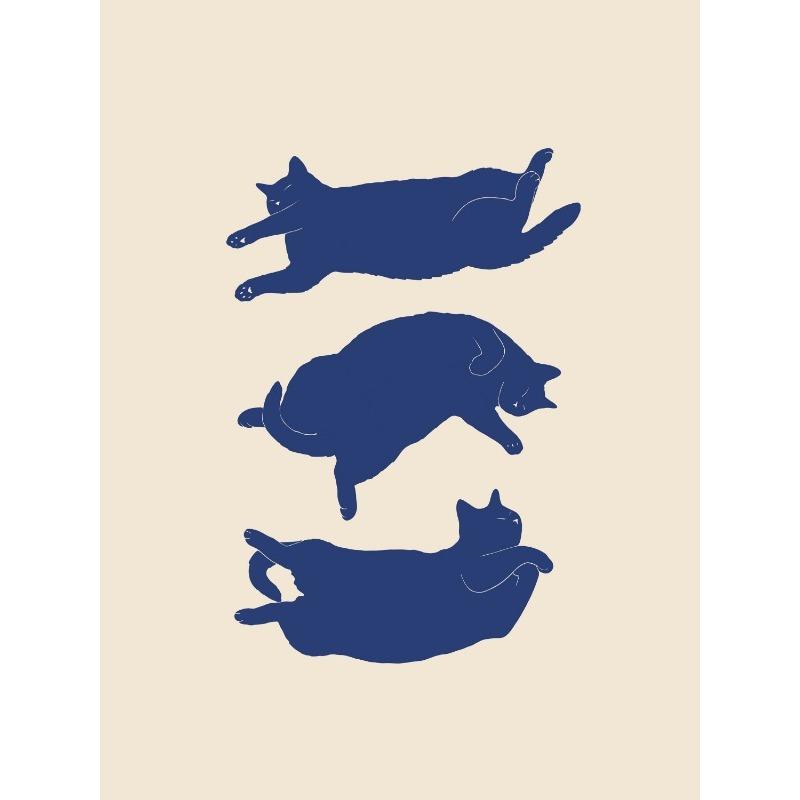 Funny Cat Dumpling Lazy Cat Illustration Abstract Line Poster Canvas Painting Nodic Wall Art Pictures Bathroom Home Decoration