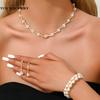 4PC Women's Fashion Copper Claw Chain Zircon Necklace Earrings Bracelet Zircon Set Wedding Banquet Party Holiday Gift