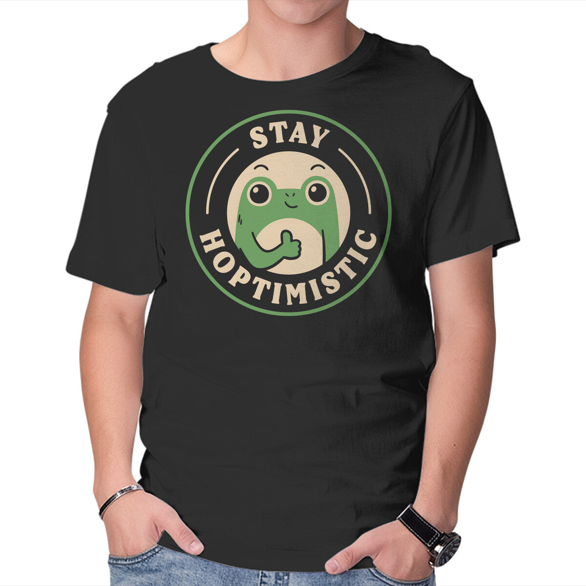 Unisex Crew Neck T-Shirt Stay Hoptimistic Graphic Short Sleeve Casual Tee M