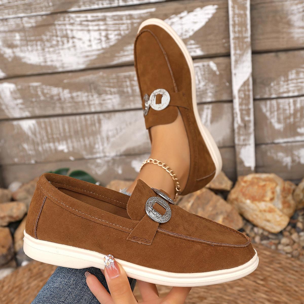 

2025wish foreign trade large size shallow mouth single shoes women s 2024 autumn new outer wear one-pedal lazy shoes 36 темно-коричневого