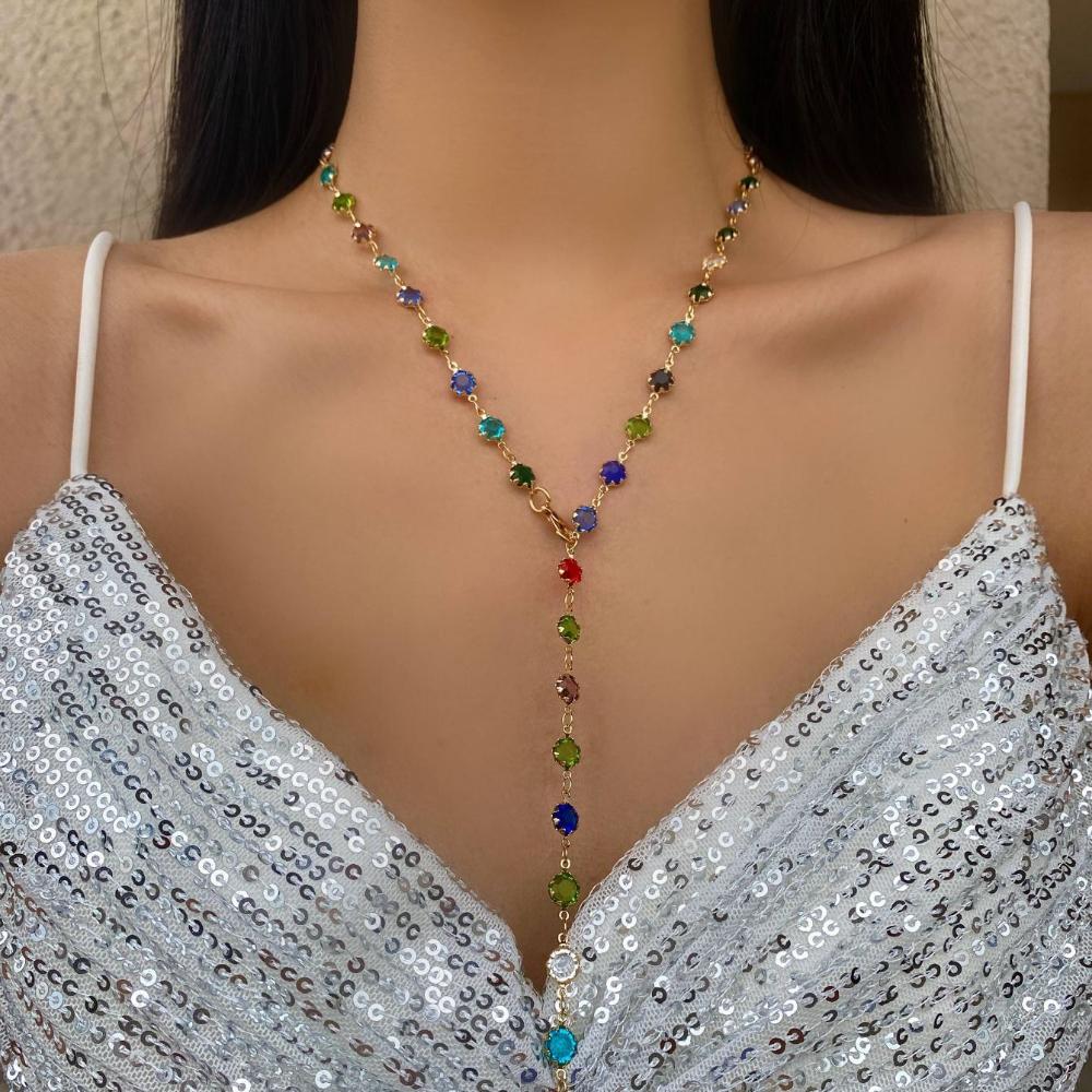 Bohemian Long Y-Shaped Necklaces for Women Metal Clavicle Chain Gold Color Choker Holiday Party Jewelry Necklace Gift Collar