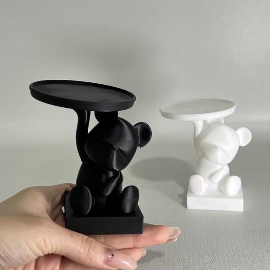Bear Serving Tray Key Holder Decorative Bear Figurine with Dish Candy Lipsticks Earrings Jewelry Storage Display Stand Table Desk Organizer