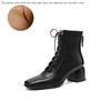 Fashion 2025 Fashion Women Shoes Split Leather Short Boots Square Toe Chunky Boots Winter Shoes Women Solid High Heel Boots for Women