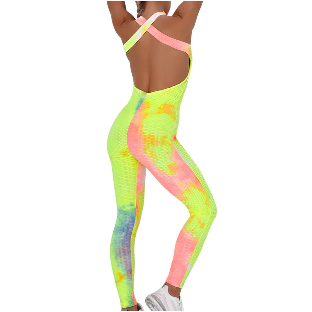 Women's Stitching Siamese Tie-Dye  Bubble Yoga Pants Ink Slim Hip-up Yoga Pants