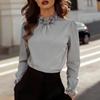 Spring European and American Temperament Stand-up Collar Solid Color French Long-sleeved Blouse Commuting Elegant Decal Process