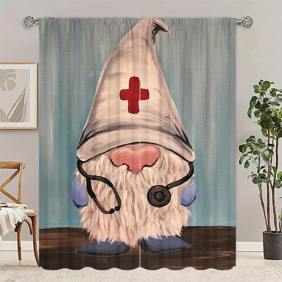 

Santa Claus Dwarf Print Curtains Christmas Decorations Bedroom Living Room Home Decoration Curtain Polyester Ideal For Sitting W100*H70(CM)-Hooks&2PCS