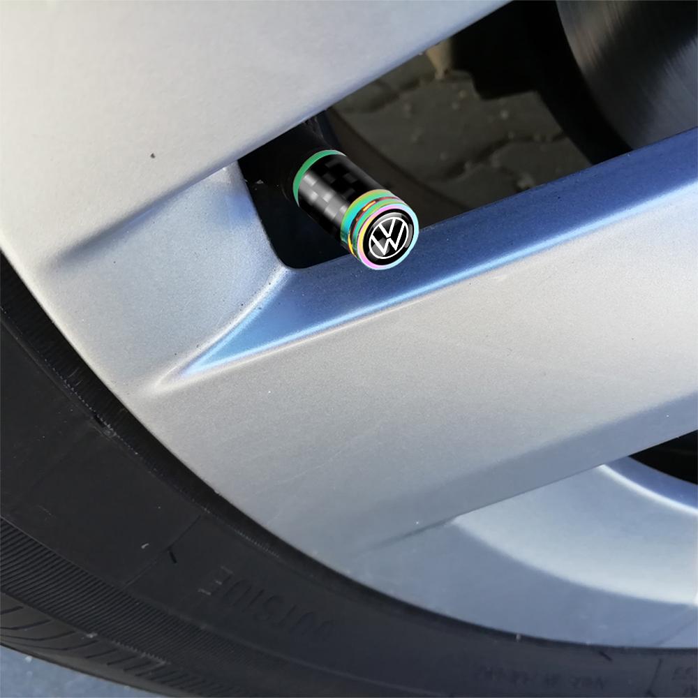 For Volkswagen 4Pcs Car Accessories Metal Wheel Tire Valve Caps Cover For Volkswagen VW R Polo Passat Rline Golf Tiguan Jetta GTI ID.3 Touran EO1