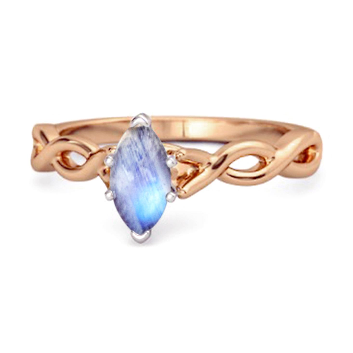 

Moonstone Marquise Ring -925 Sterling Silver Rose Gold Vermeil 6 рожевий колір золота