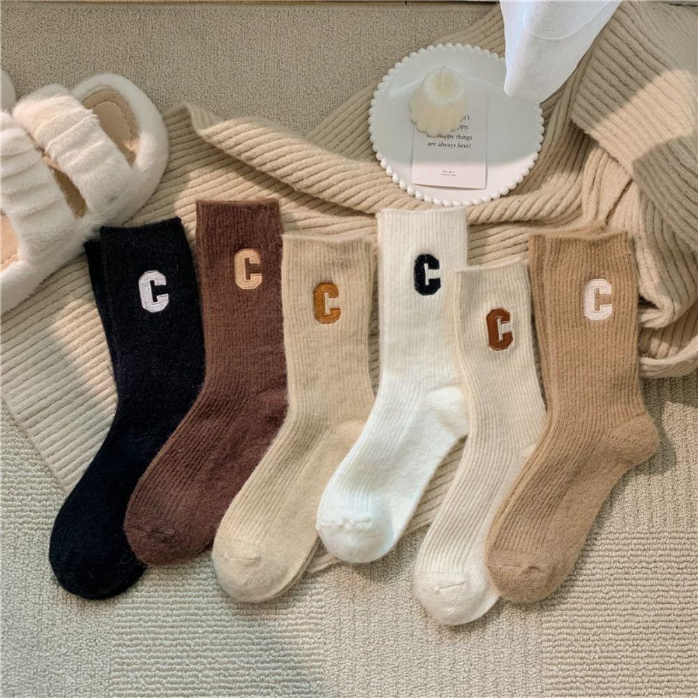 

Thicken Women Wool Socks Letter C Autumn Winter Socks Cute Warm Socks Autumn Winter