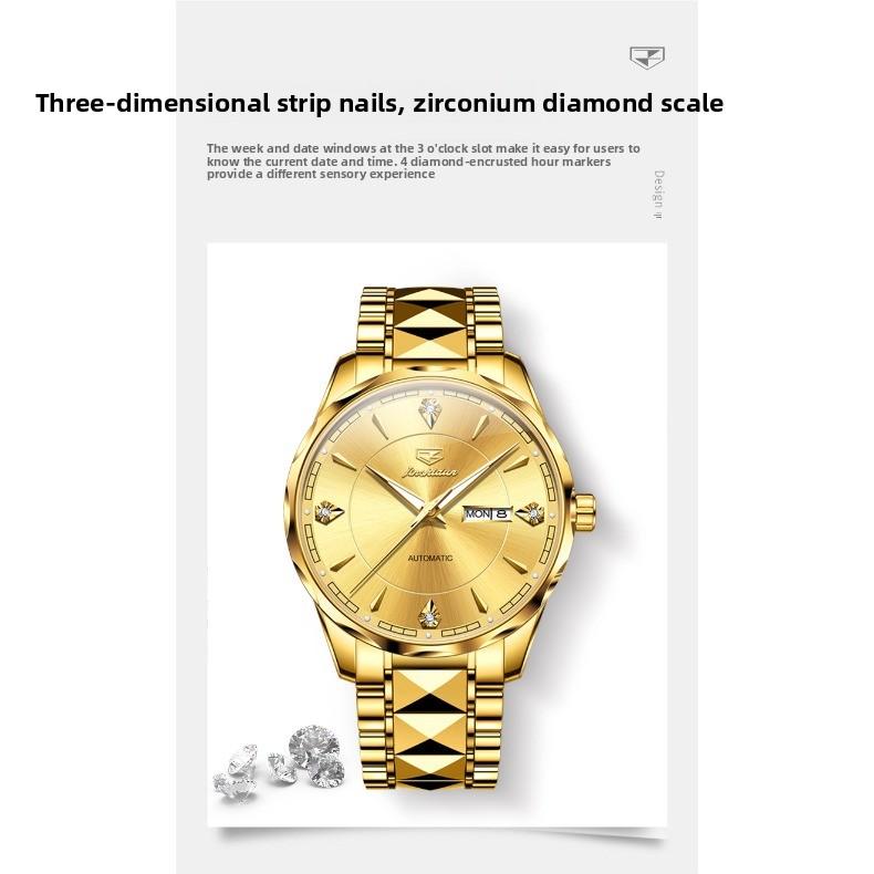 JINSHIDUN Fully Automatic Mechanical Watch with Double Calendar, Waterproof and Luminous for Men