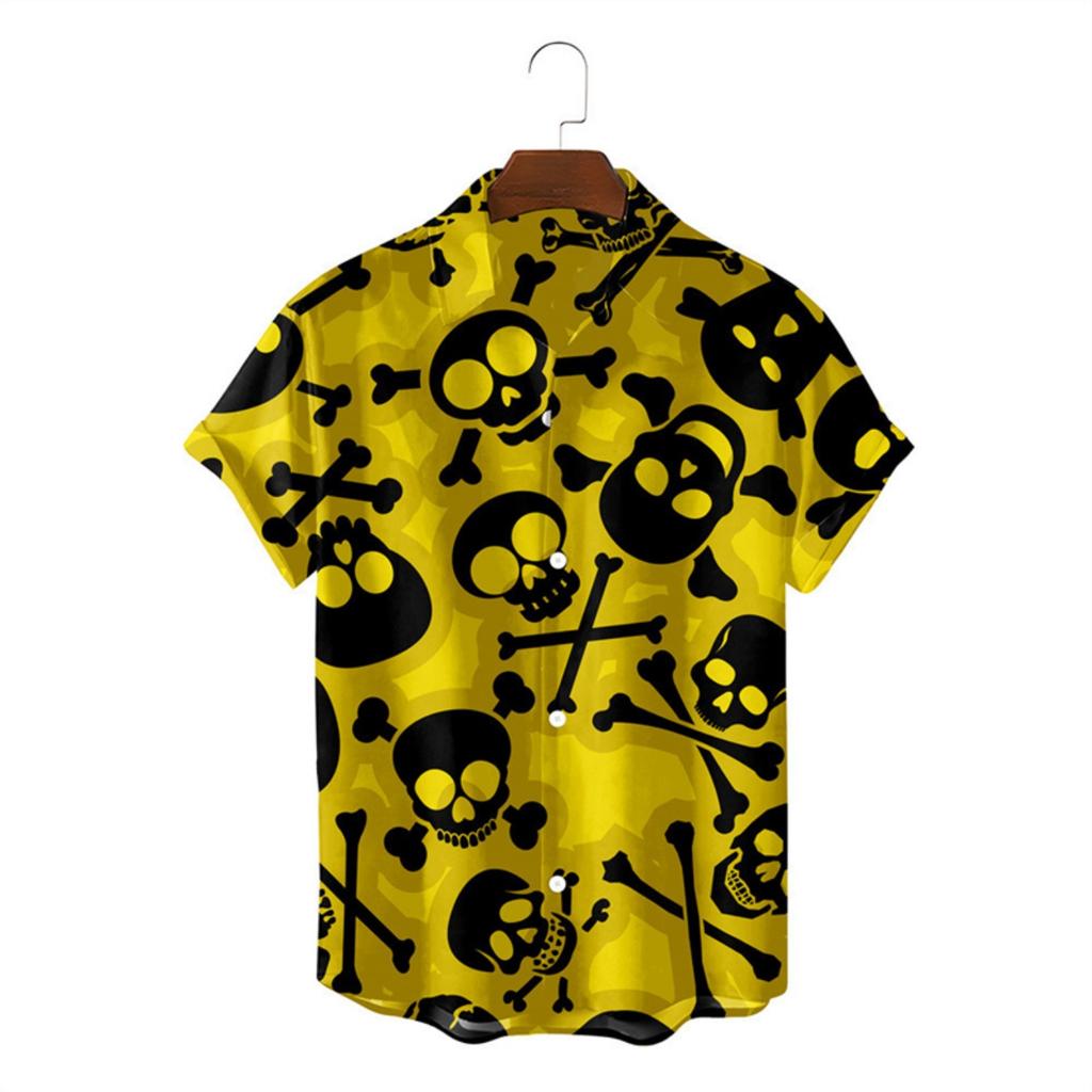 Trendy Skull Pattern Hawaiian Shirts For Men Fashion Summer Hip Hop 3D Printed Lapel Button Shirt Cool Streetwear Harajuku Tops