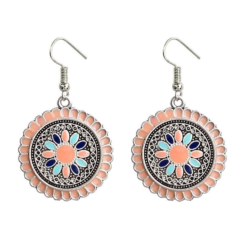 Ethnic Boho Colorful Enamel Earrings For Women Retro Hollow Flower Round Geometric Vintage Drop Dangle Earrings Jewelry
