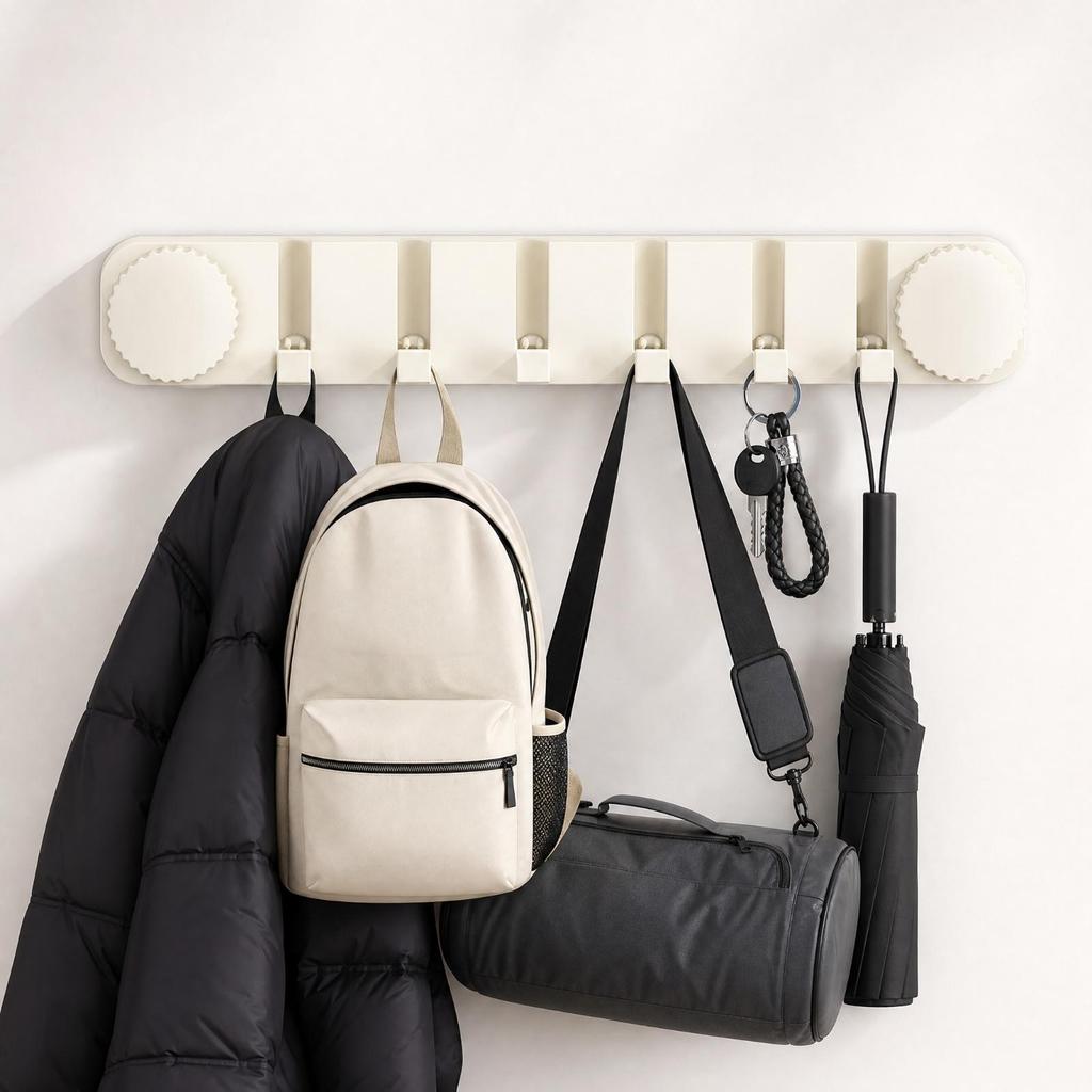 Suction Cup Wall Hook Rack Complimentary 6-Hook for Bathroom, Kitchen