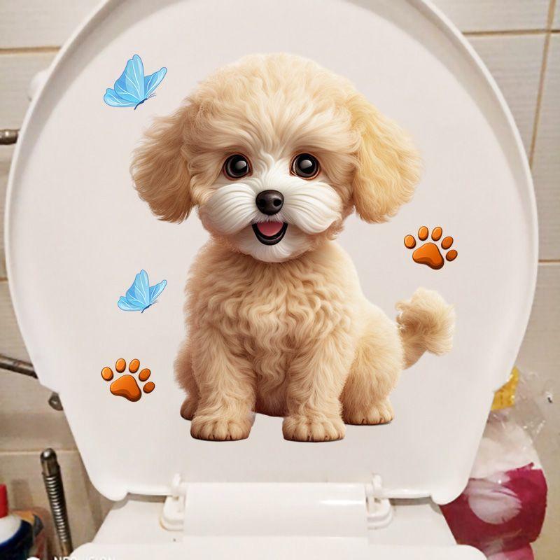 Cute Teddy Cartoon Stickers Bedroom Decoration Wall Stickers Bathroom Waterproof Toilet Stickers