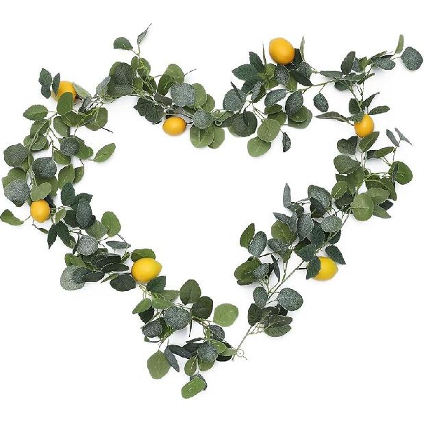 6.5 Ft Artificial Lemon Garland Faux Spring Summer Eucalyptus Greenery Garland with Lemons Fruit Artificial Lemon Vines Garlands Wreaths for Mantle 1 Pcs