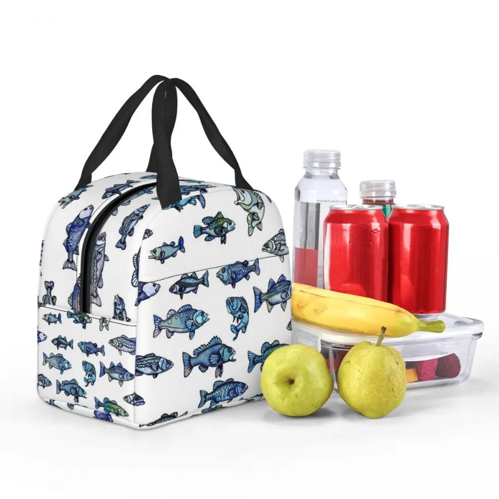 Blue School Of Fish Cartoon Insulated Lunch Bag for Women Children Portable Food Boxes Thermal Lunch Box Tote