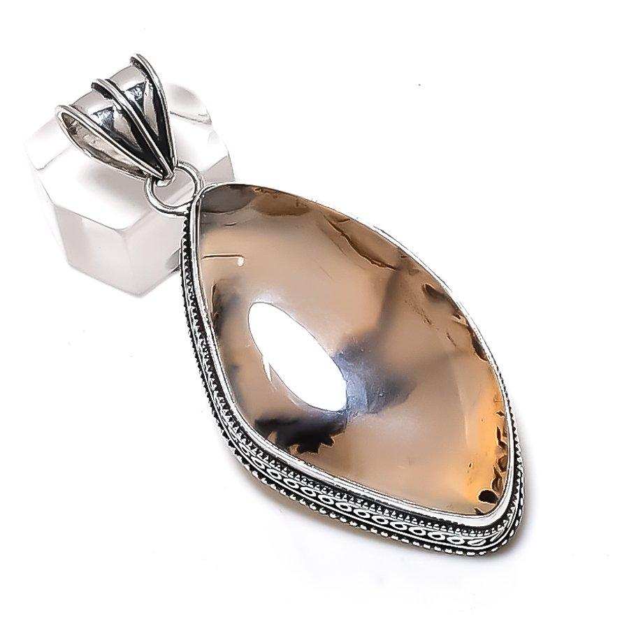 Tube Agate Gemstone Handmade 925 Sterling Silver Jewelry Pendant 2.60" y2n22