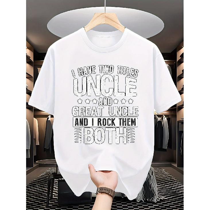 Plus Size Men S  I Have Two Titles Uncle & Great Uncle  Graphic Cotton T-Shirt - Black with White Text & Stars, Breathable Regular Fit Short Sleeve S белый
