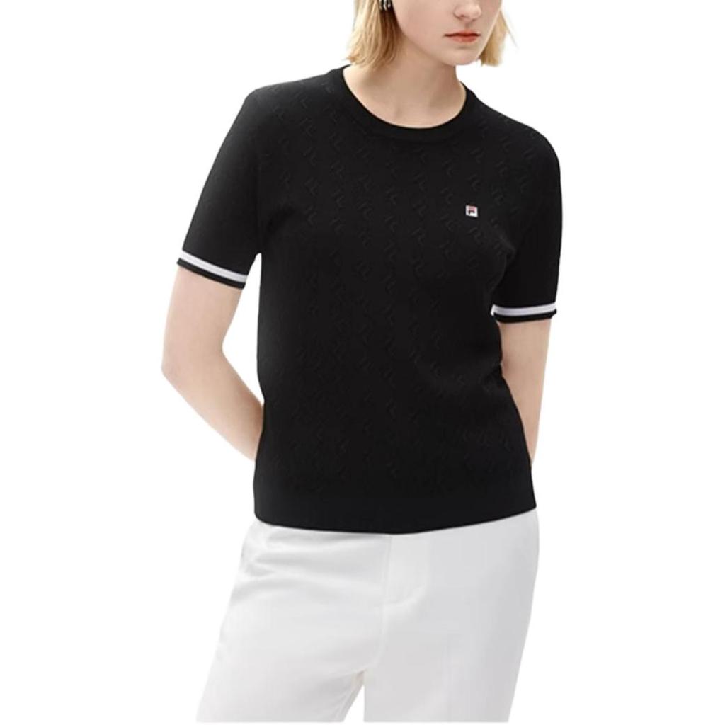 FILA Logo Printed Commuter Round Neck Short Sleeve Knit Top Women tops F11W231407F-BK