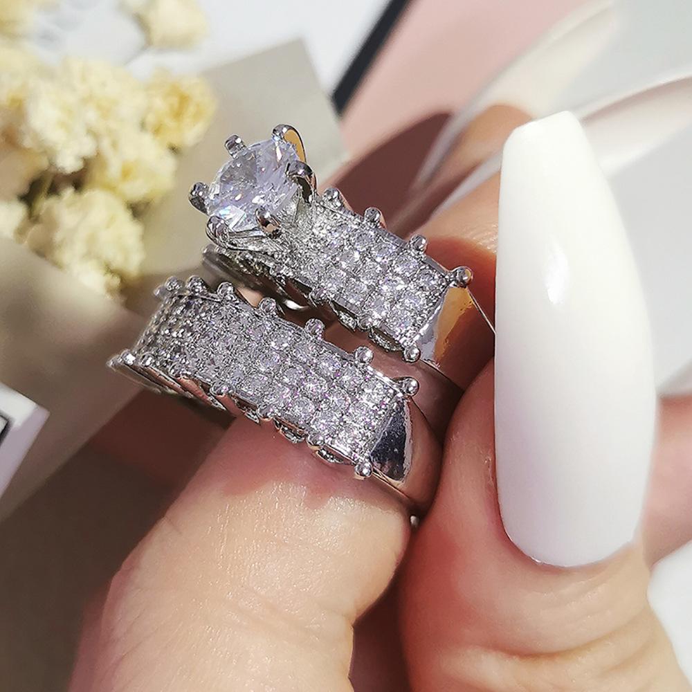 Europejski i amerykański prosty modny pierścionek zaręczynowy temperament Gypsophila intarsjowany diamentami pierścień ze srebra próby 925