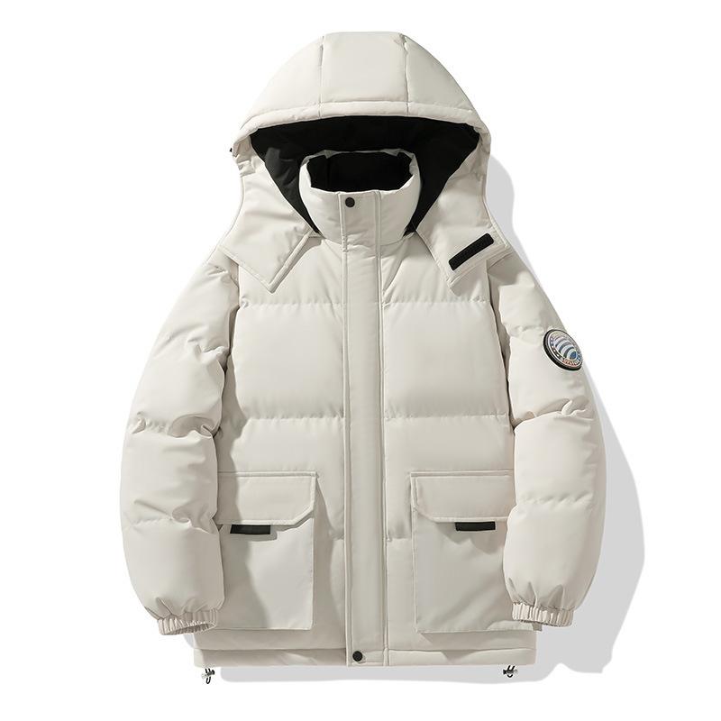 Men's Solid Color Detachable Hooded Thickened Jacket Regular Casual Long-Sleeved Warm Lining Autum and Winter Jacket