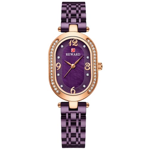 

RORIOS Women s Stylish Japanese Quartz Watch with Rounded Corners, Mica Dial, Analog Display, Waterproof Stainless Steel Band, Purple, Perfect Gift fo