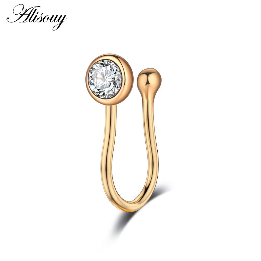 Alisouy 1pc Zirconia Fake Piercing Clip Nose Ring Body Jewelry for Women Ear Cuffs Heart Cross Star Leaf Flowers Clip Nose Rings