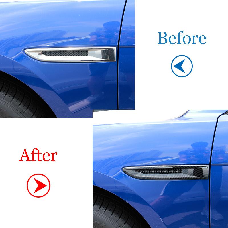 2 Pcs Black For Jaguar XF XFL XE F-Pace F Pace X761 ABS Carbon Fiber Car Side Fender Vent Trim Cover Car Accessories