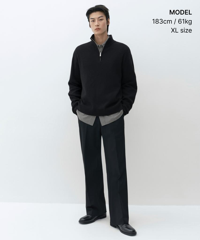Musinsa Standard [Victoria Wool] Minimal Ribbed Quarter Zip Sweater [Black]