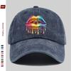 Pc Glossy Rainbow Lip and Sparkling Print Baseball Cap Simple Design Sun Hat Trucker Decorative Hat Adjustable Buckle Strap