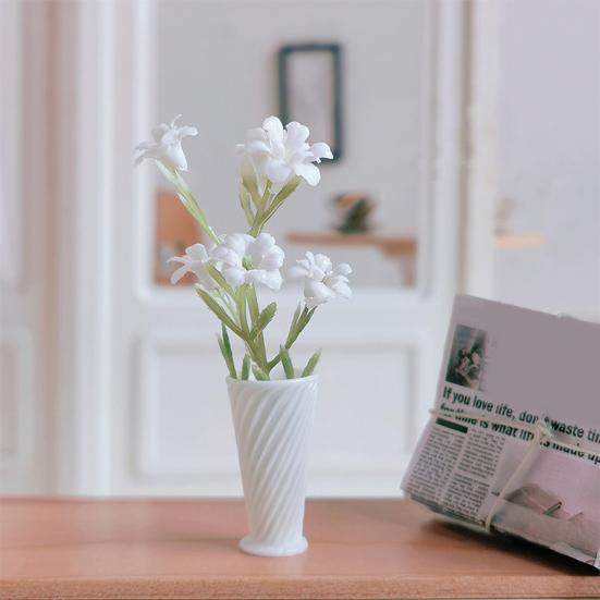 Miniature Flowers Mini Plant in Vase Model Miniature Faux Plant with Flowers for Doll Mansion Decoration Photography Display