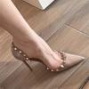 Side Empty Rivet High Heels Women's Stiletto Temperament Professional Women's Shoes Nude Patent Leather Pointed Sexy Sandals